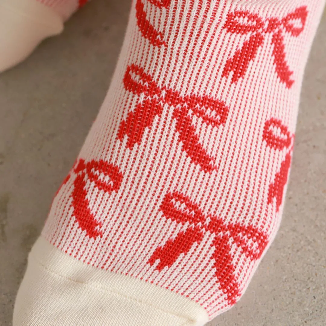 011132988 Ribbon Pattern Jacquard Crew Socks