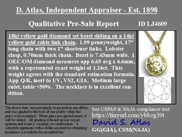 1.24ct Old European Cut Diamond Bezel Pendant