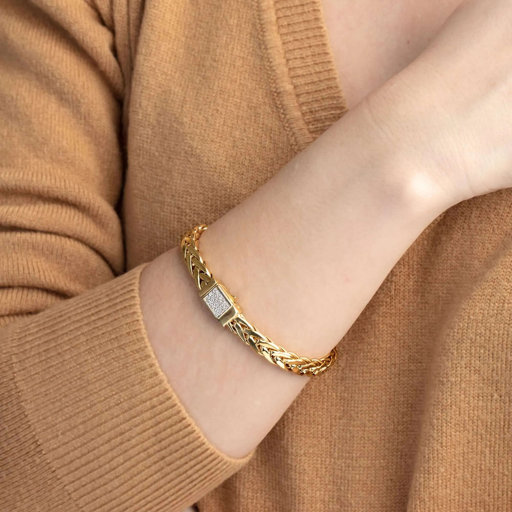 14K Gold & Diamond 6.5mm Woven Bracelet