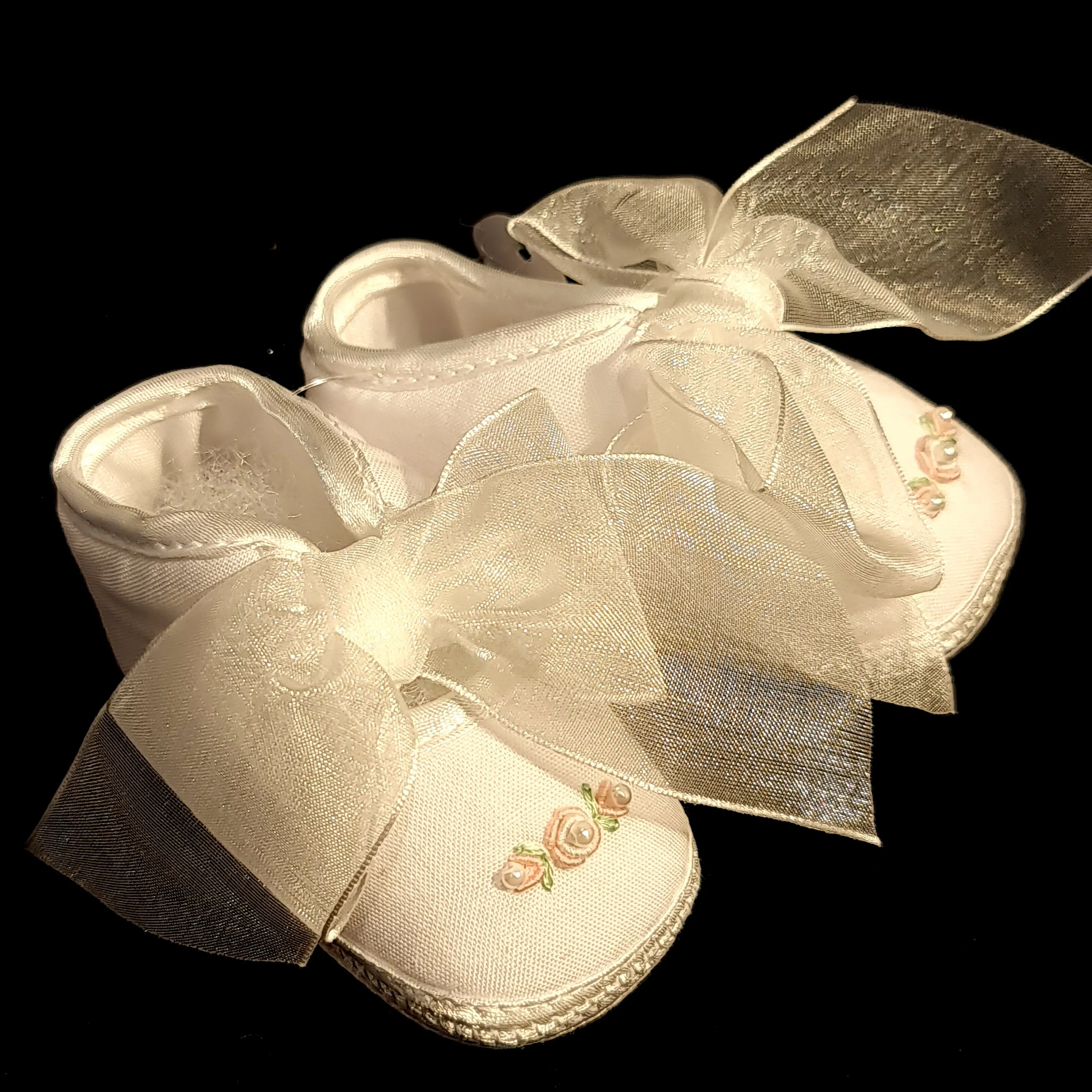 164 Will Beth Occasion pram shoes NB embroidery with seed pearls