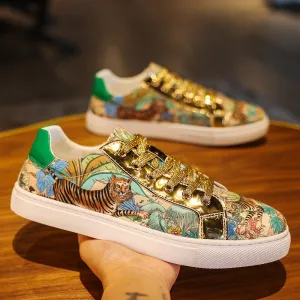 2024 Winter Men’s Graffiti Patchwork Sneakers – Trendy National Style Soft Sole Casual Shoes