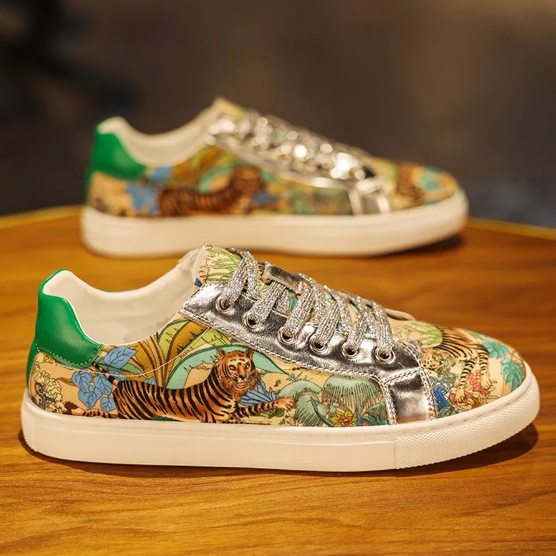 2024 Winter Men’s Graffiti Patchwork Sneakers – Trendy National Style Soft Sole Casual Shoes