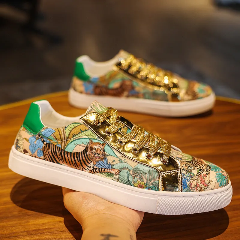 2024 Winter Men’s Graffiti Patchwork Sneakers – Trendy National Style Soft Sole Casual Shoes