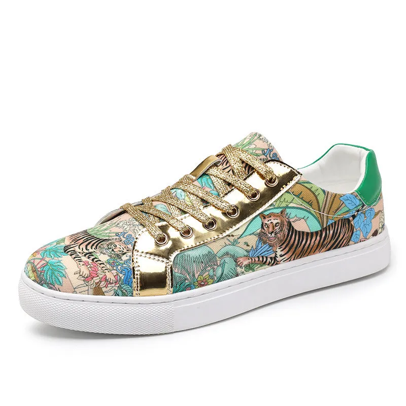2024 Winter Men’s Graffiti Patchwork Sneakers – Trendy National Style Soft Sole Casual Shoes