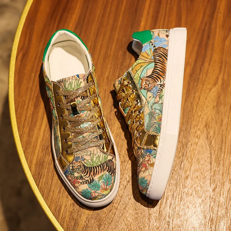 2024 Winter Men’s Graffiti Patchwork Sneakers – Trendy National Style Soft Sole Casual Shoes