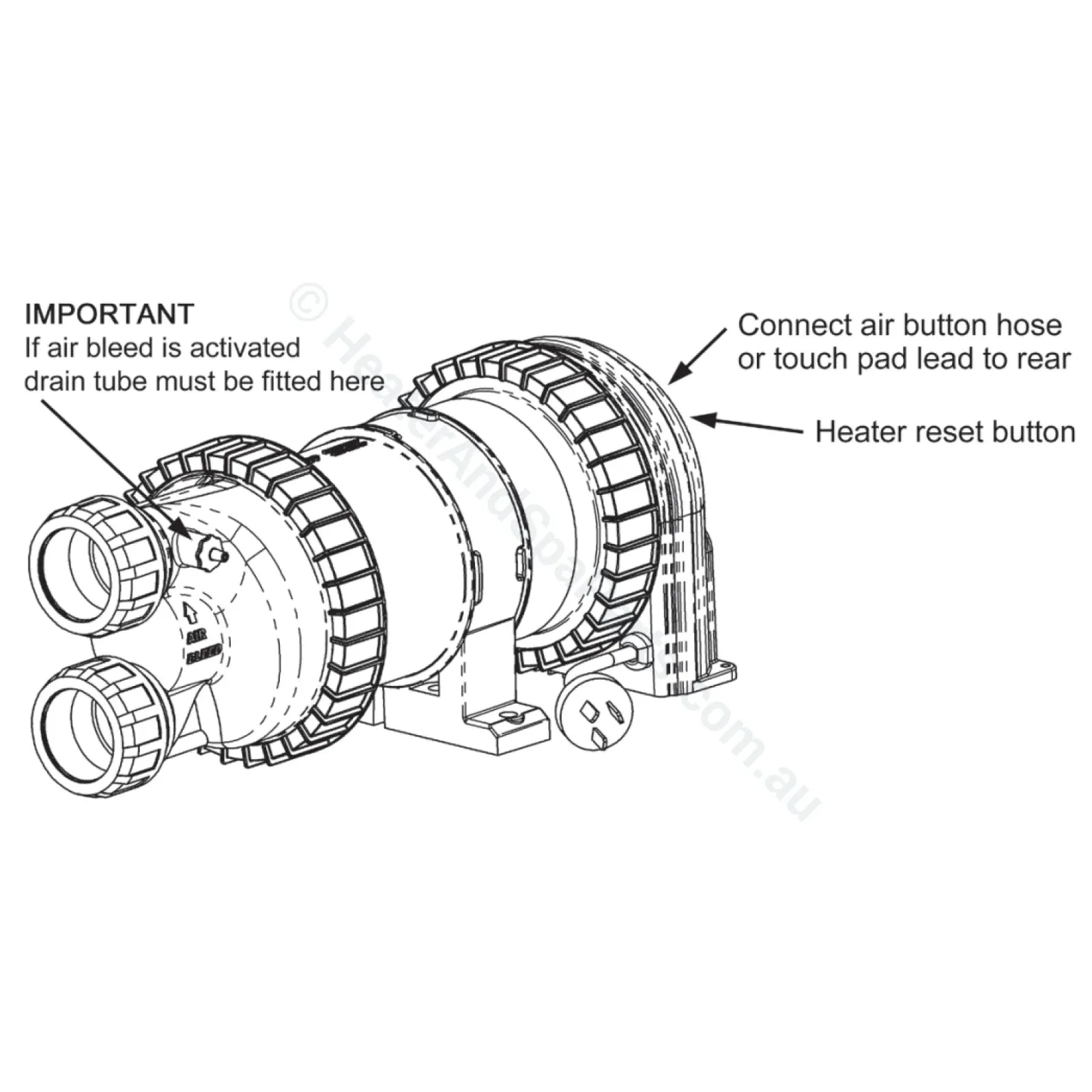 .93HP Davey Celsior Spa Bath Pumps - C200A - Air Switch - No Heater