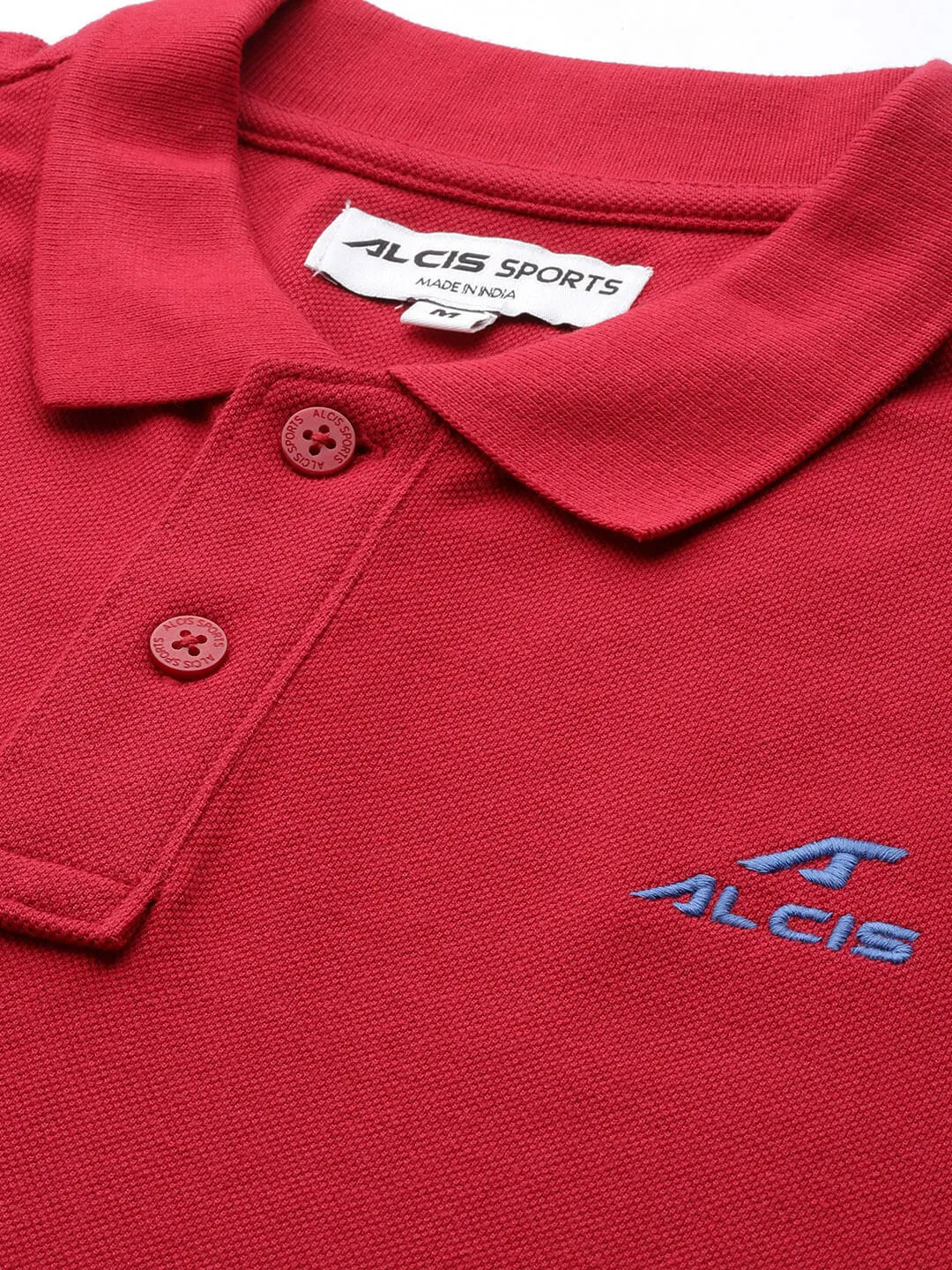 Alcis Men Red Typography Printed Polo Collar Slim Fit T-shirt