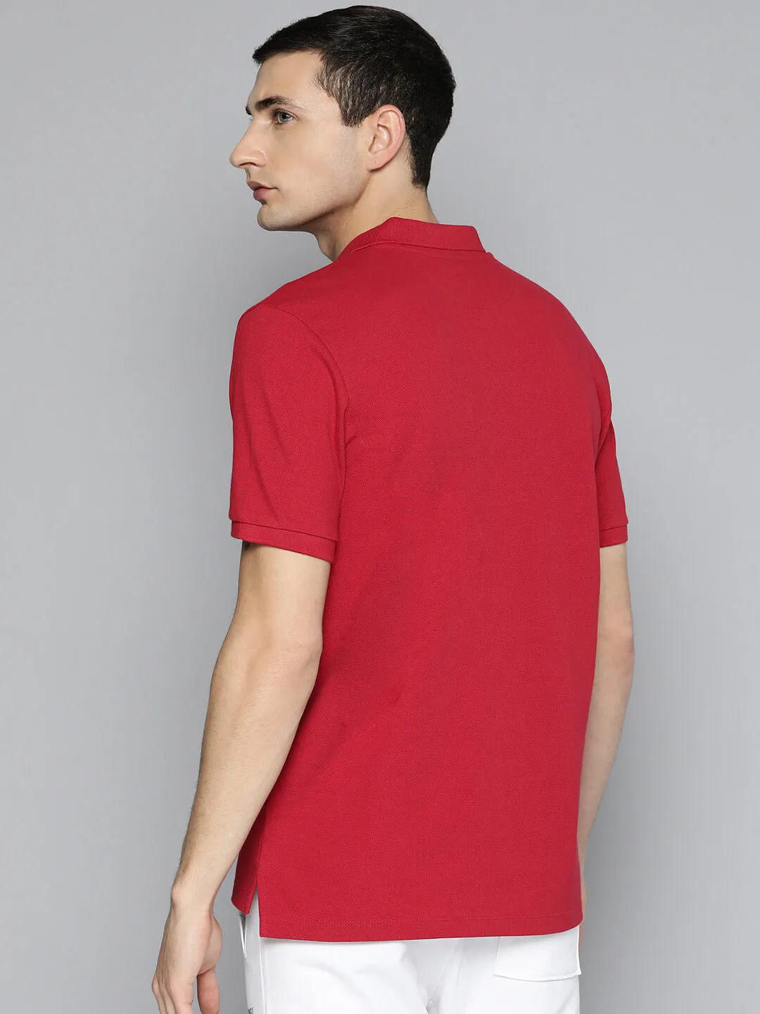 Alcis Men Red Typography Printed Polo Collar Slim Fit T-shirt