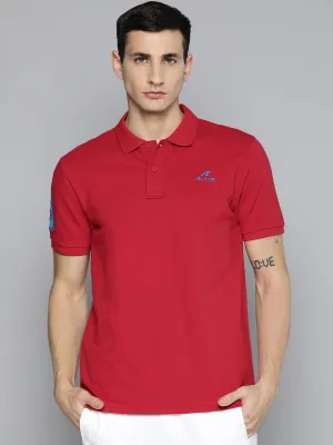 Alcis Men Red Typography Printed Polo Collar Slim Fit T-shirt