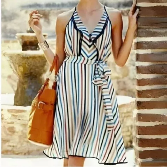 Anthropologie Girls From Savoy Nautical Striped Silk Dress Sz 4 Party Casual EUC