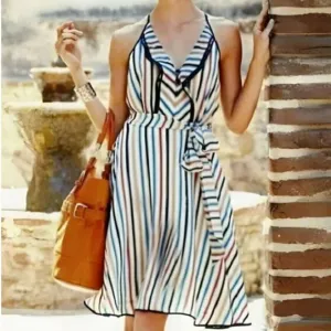 Anthropologie Girls From Savoy Nautical Striped Silk Dress Sz 4 Party Casual EUC