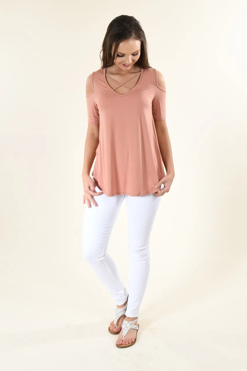 Apricot Criss-Cross Sleeve Top