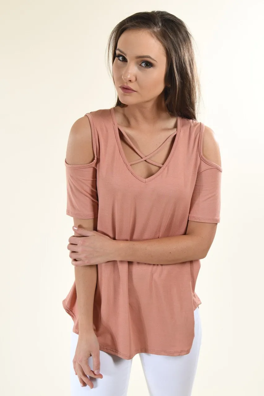 Apricot Criss-Cross Sleeve Top