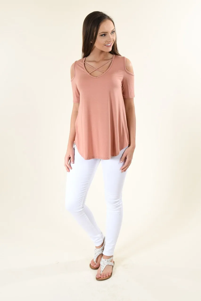 Apricot Criss-Cross Sleeve Top