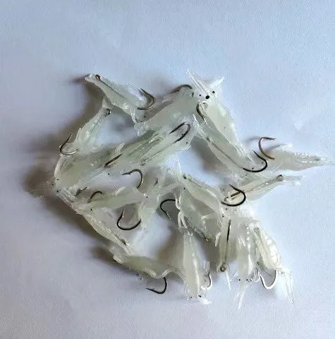 Azuna  20pcs Soft Plastic Luminous mini Shrimp Fishing Lure with hooks 40mm