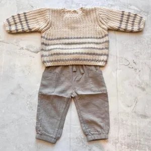 Baby Boy Sets | 2PCS: Rex Sweater Fog Stripe and Luca Pant in Fog Set | Quincy Mae
