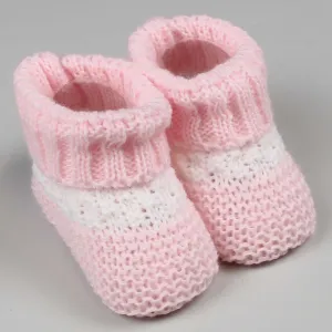 Baby Girls Knitted Newborn Booties - Pink & White