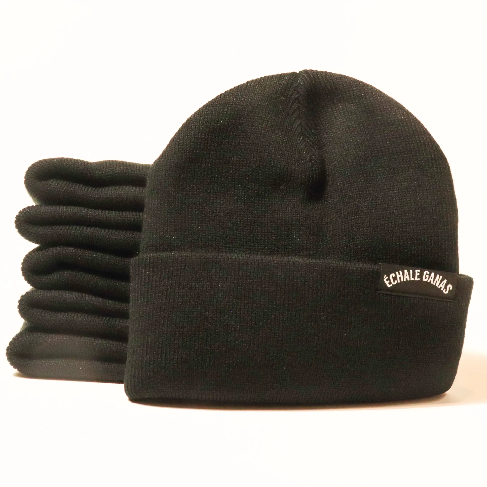 Black Woven Label Beanie