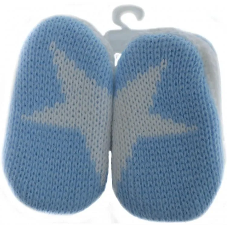 Blue & White Knitted Pom Pom Booties