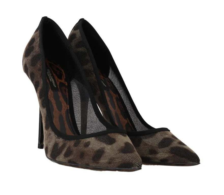 Brown Leopard Transparent Tulle Pumps