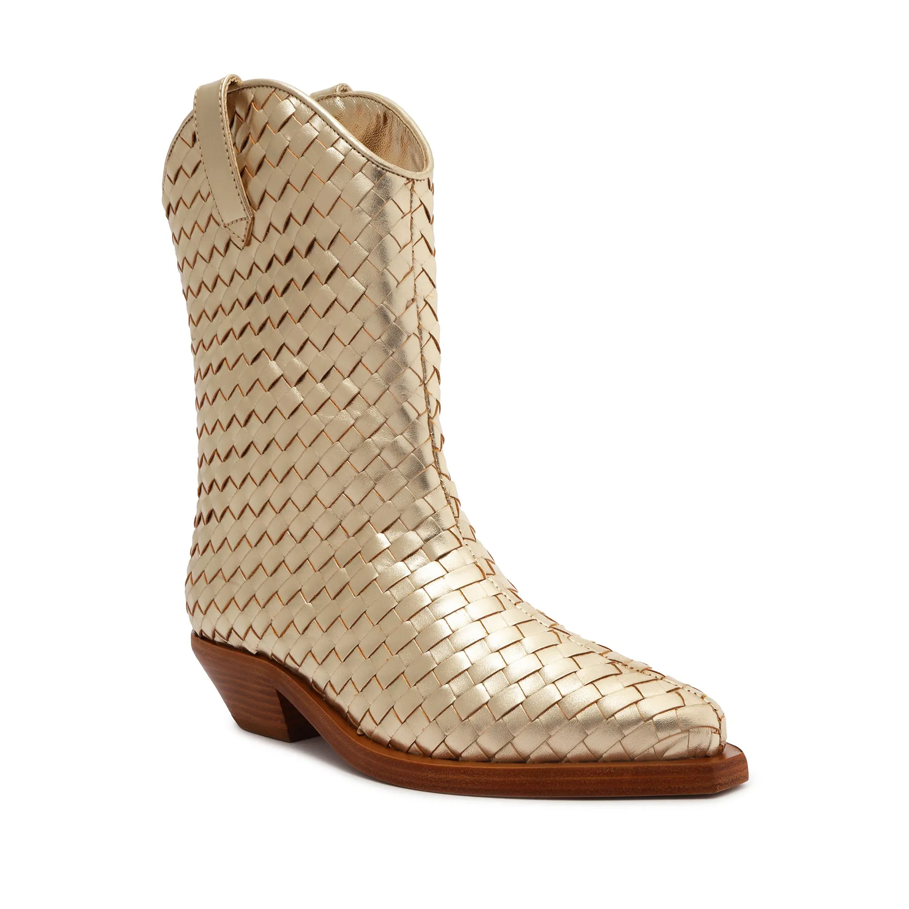 Cicera Woven Metallic Leather Bootie