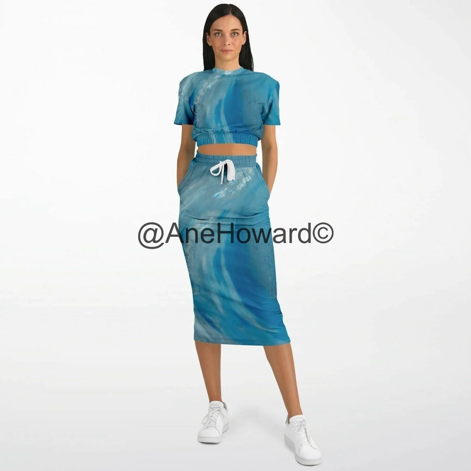 Cropped Cotton Sweatshirt - Maxi Skirt Duo The Wave