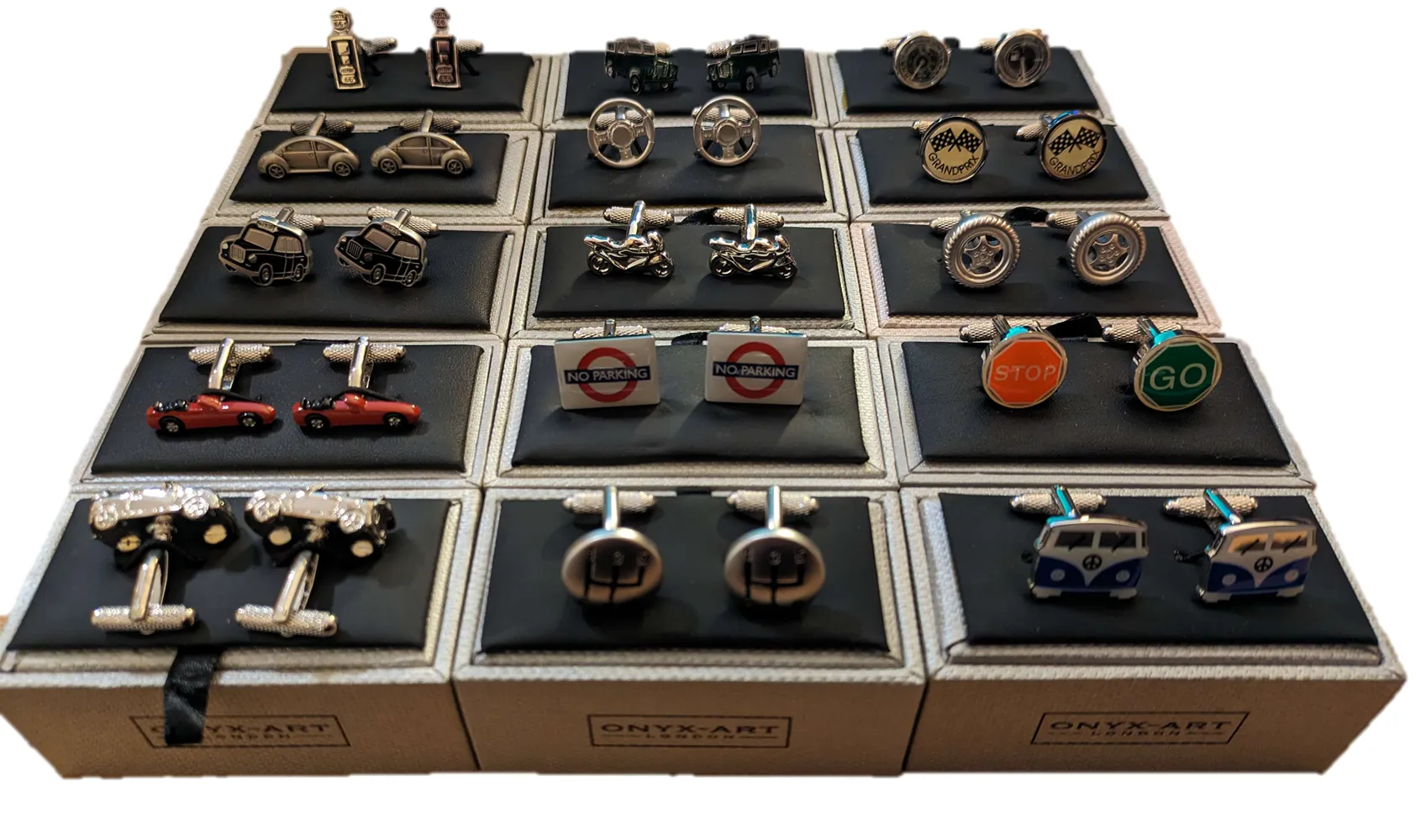 CUFFLINKS Various Designs MotorsportMerch Vehicle Related Gift Box NEW!