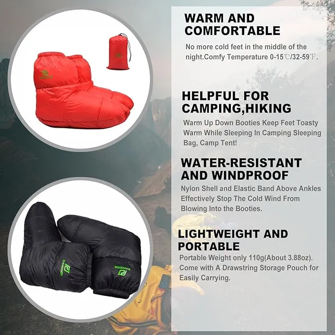 Down Booties Warm Socks Ultralight Sleeping Sock for Camping, Backpacking - Camp Sleeping Bag Tent Down Foot Warmer for Men & Women