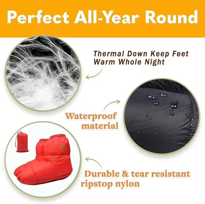 Down Booties Warm Socks Ultralight Sleeping Sock for Camping, Backpacking - Camp Sleeping Bag Tent Down Foot Warmer for Men & Women