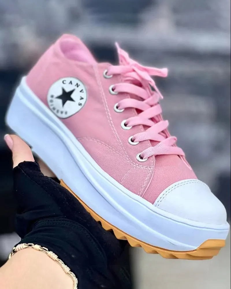 Eyelet Lace up Flatform Canvas Shoes
