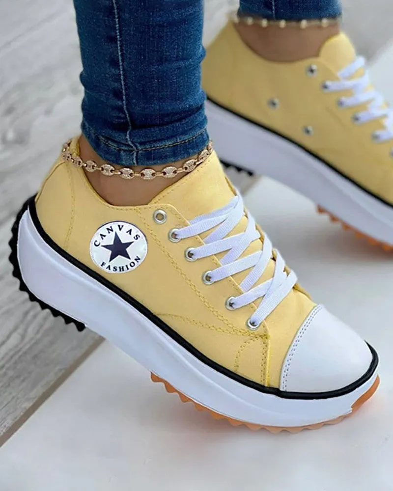 Eyelet Lace up Flatform Canvas Shoes