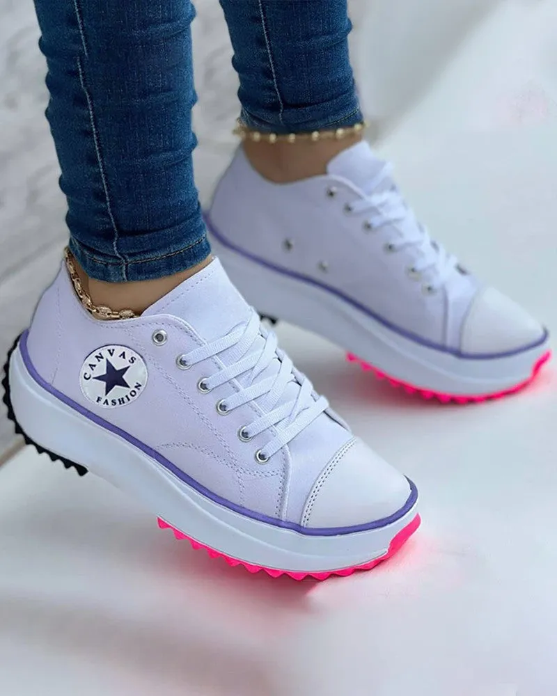 Eyelet Lace up Flatform Canvas Shoes