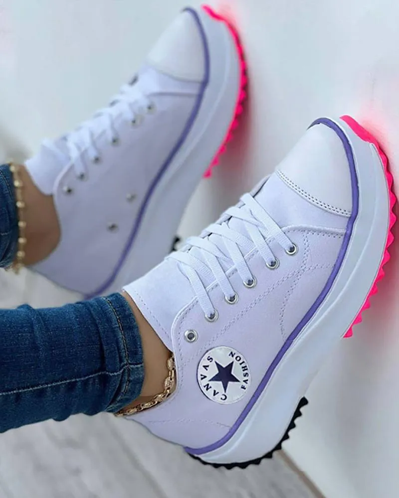 Eyelet Lace up Flatform Canvas Shoes