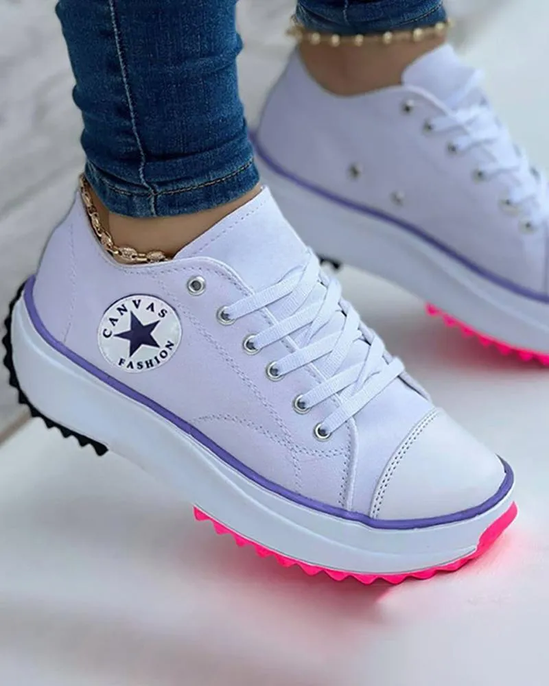 Eyelet Lace up Flatform Canvas Shoes