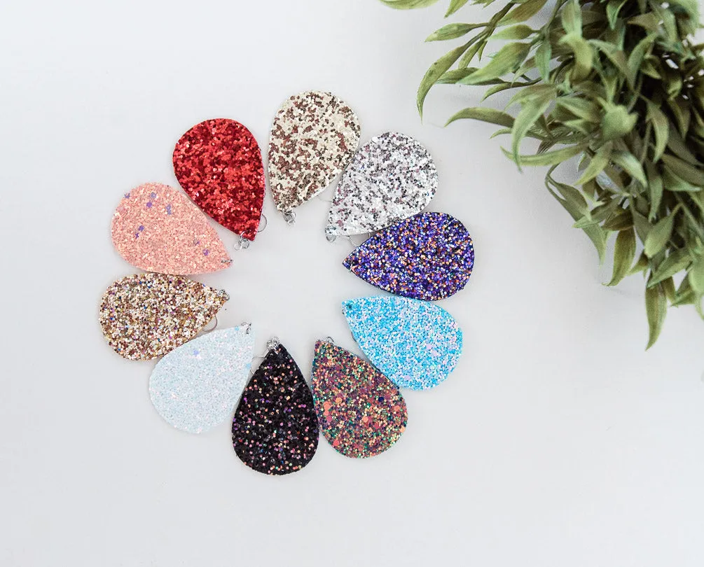 Glitter Leather Teardrop Earrings
