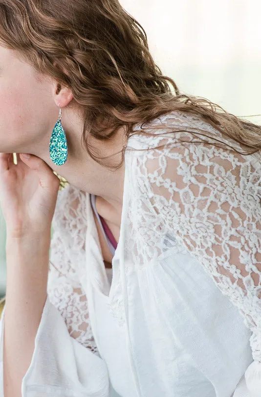 Glitter Leather Teardrop Earrings