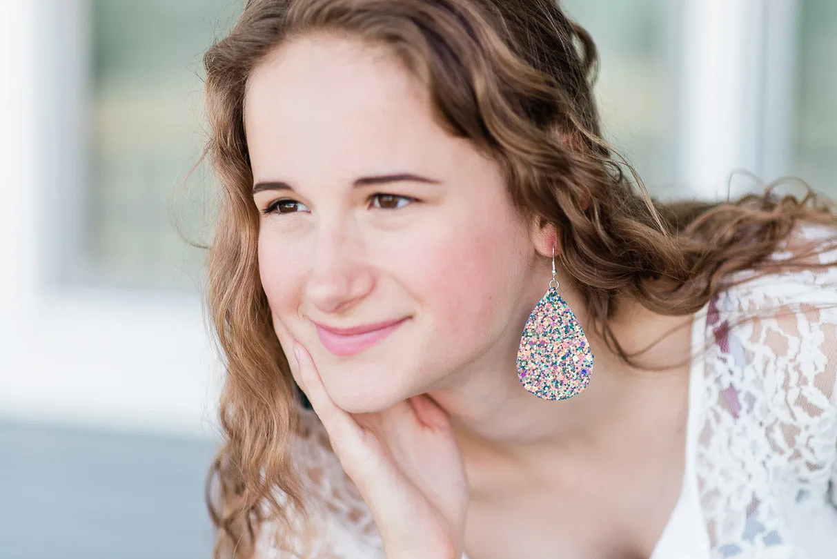 Glitter Leather Teardrop Earrings