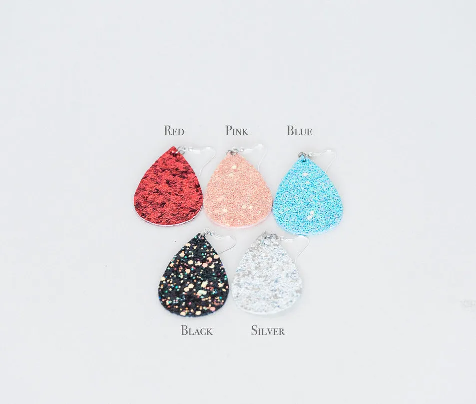Glitter Leather Teardrop Earrings