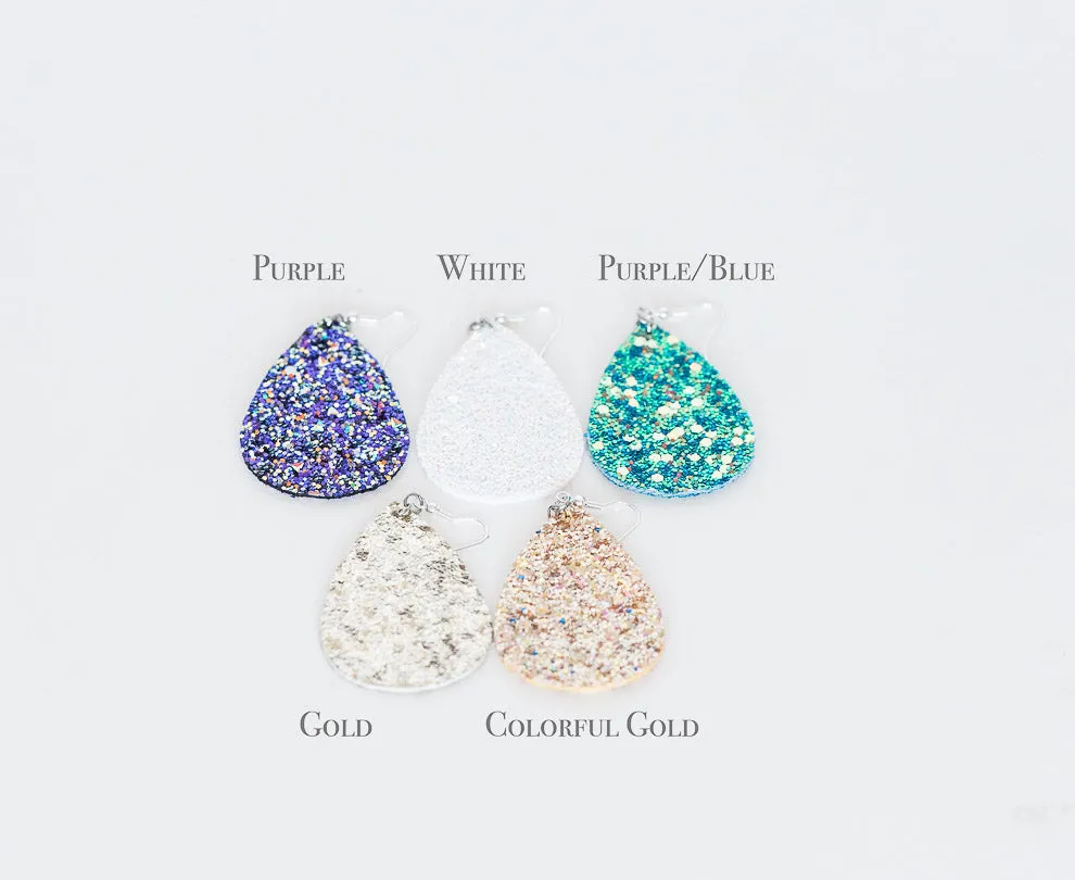 Glitter Leather Teardrop Earrings