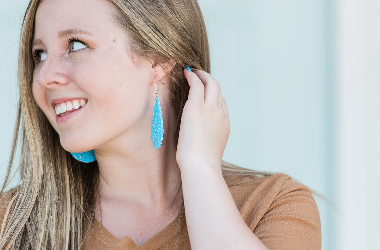 Glitter Leather Teardrop Earrings