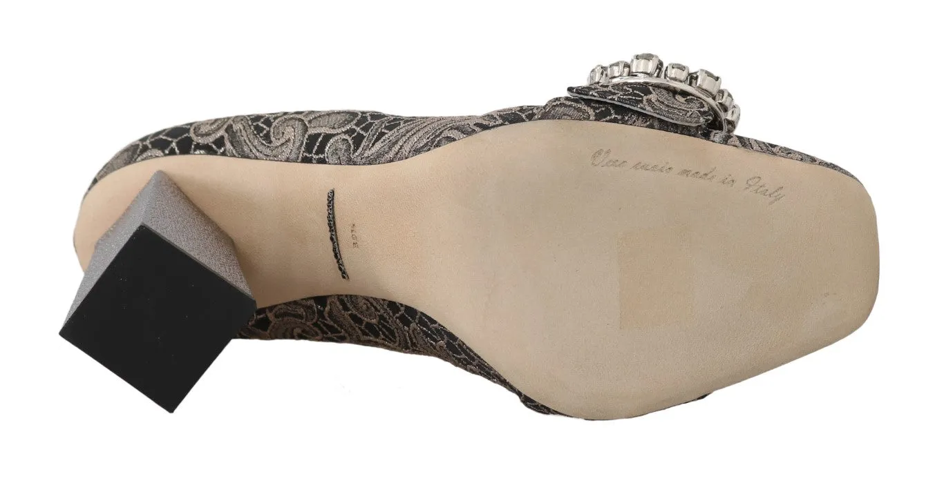 Gray Jacquard Floral Crystal Pumps Shoes