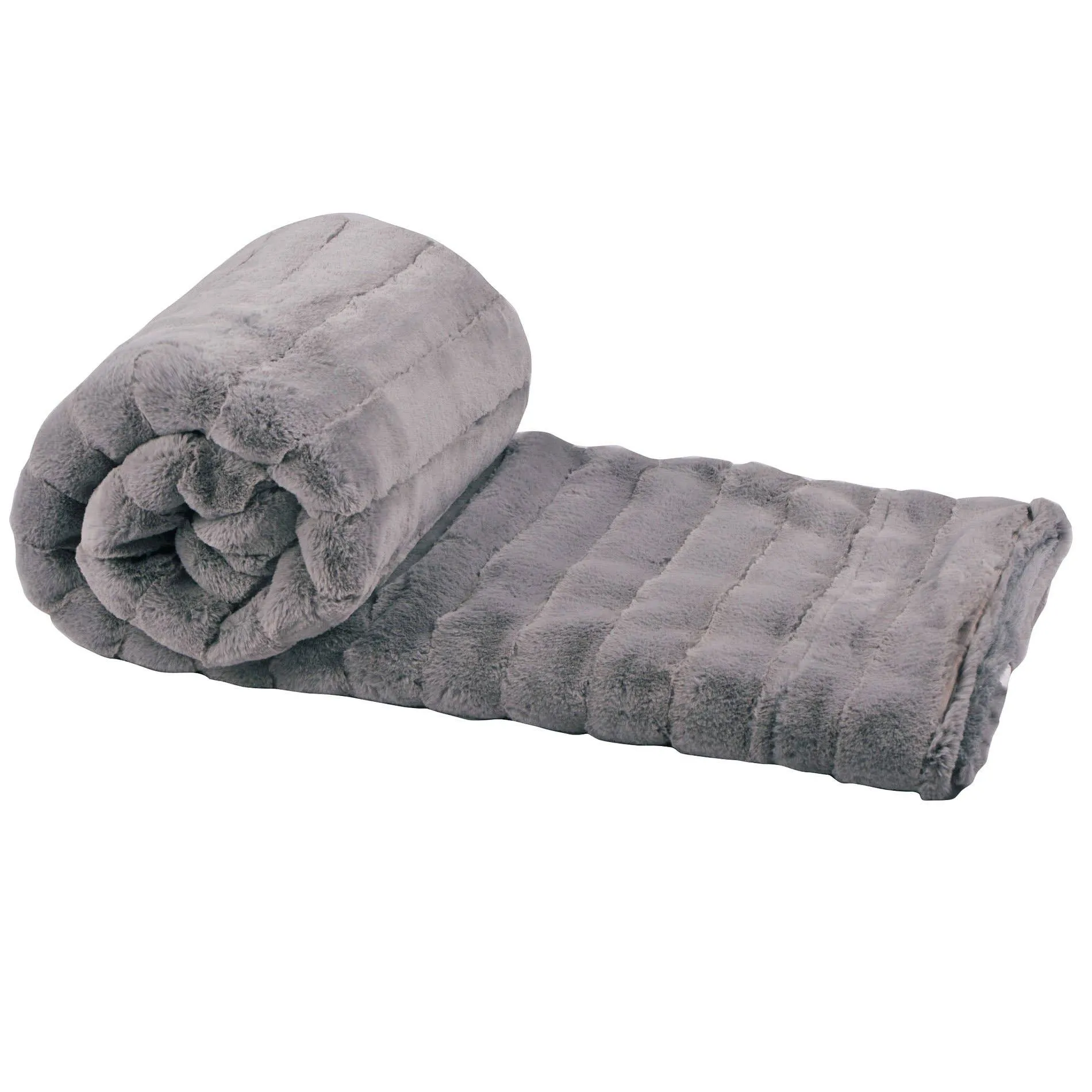 Gray - Soft Ribbed Plush Throw Blanket Large Size (60 X 80)