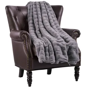 Gray - Soft Ribbed Plush Throw Blanket Large Size (60 X 80)