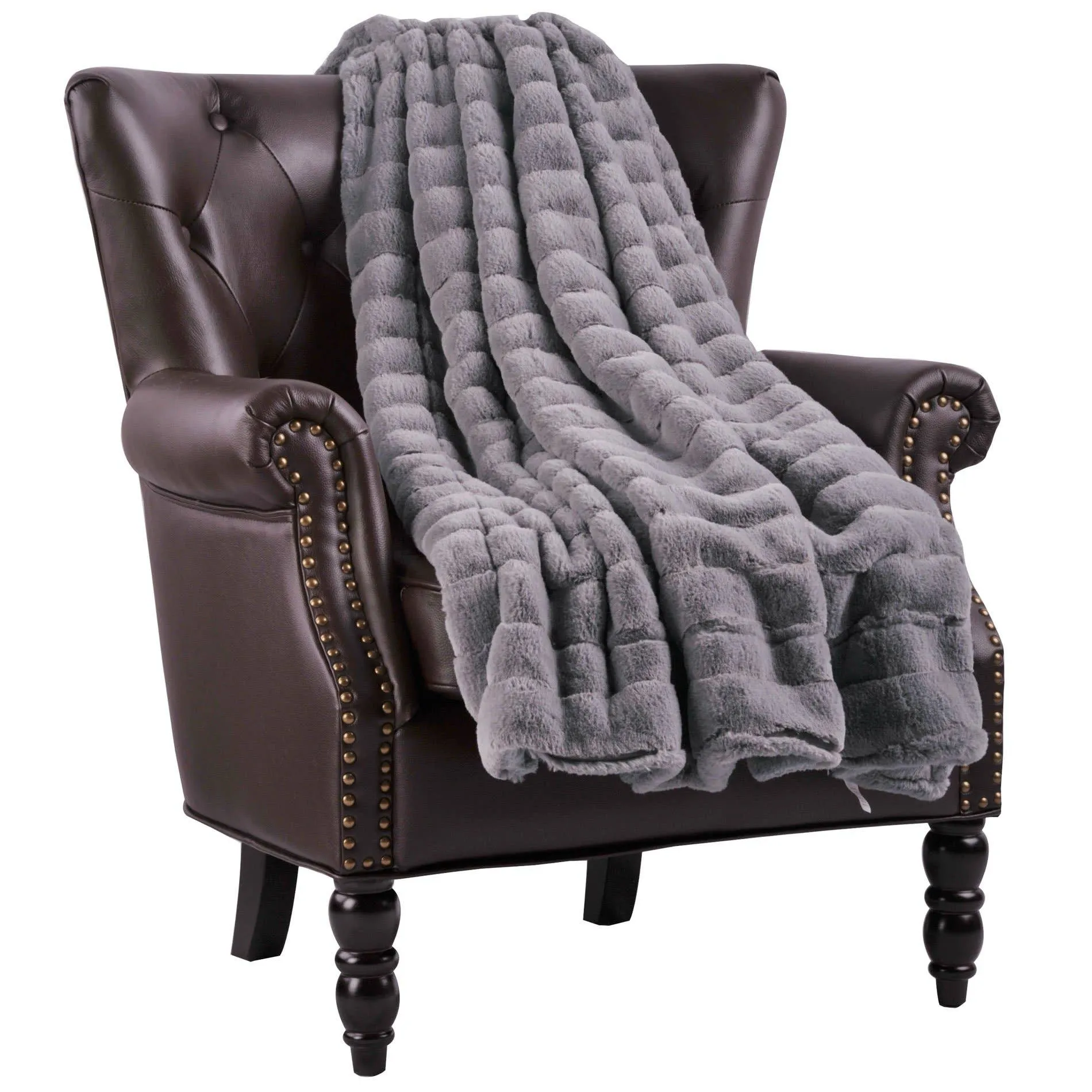 Gray - Soft Ribbed Plush Throw Blanket Large Size (60 X 80)