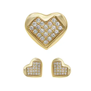 Heart 2 Cubic Zirconia Earrings 14K Gold Filled Hip Hop Studs Jewelry Women