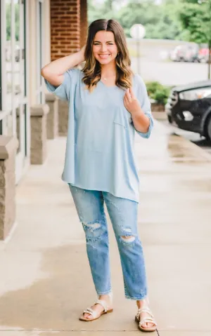 Hello Boyfriend Tee in Ash Blue