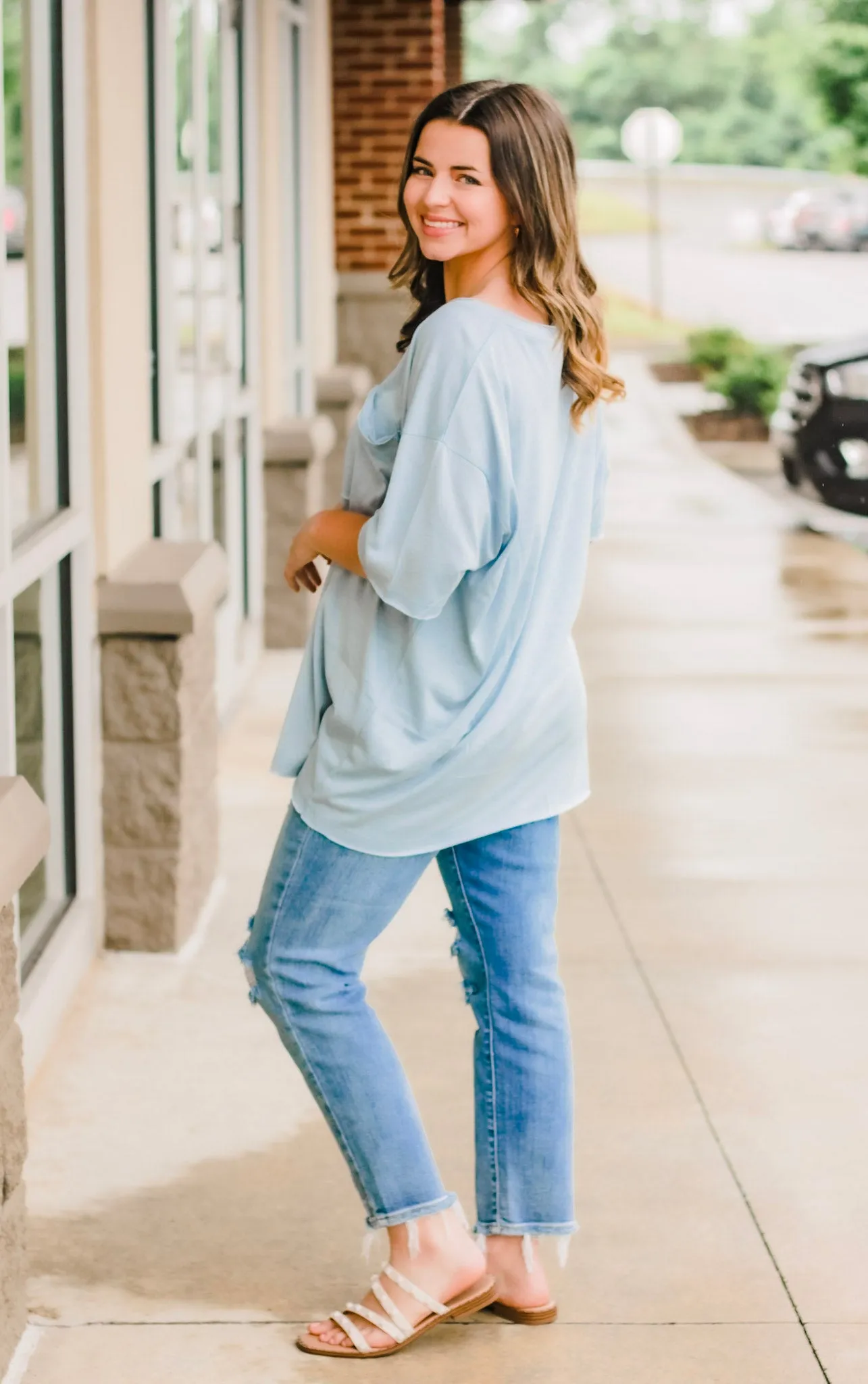 Hello Boyfriend Tee in Ash Blue