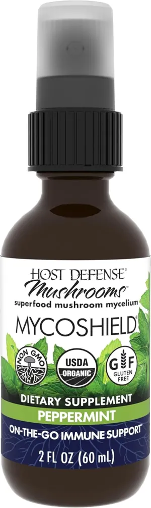Host Defense, MycoShield Spray, Daily Immune Support, Mushroom Supplement, Peppermint, 2 fl oz