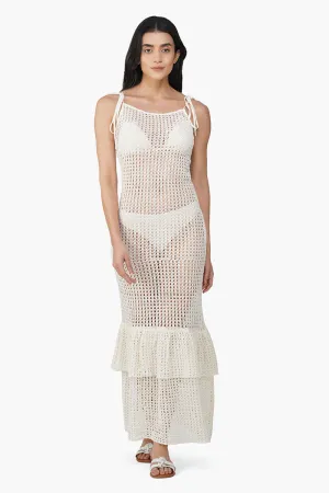 Jennifer White Crochet Lace Fabric Double Frill Cover Up