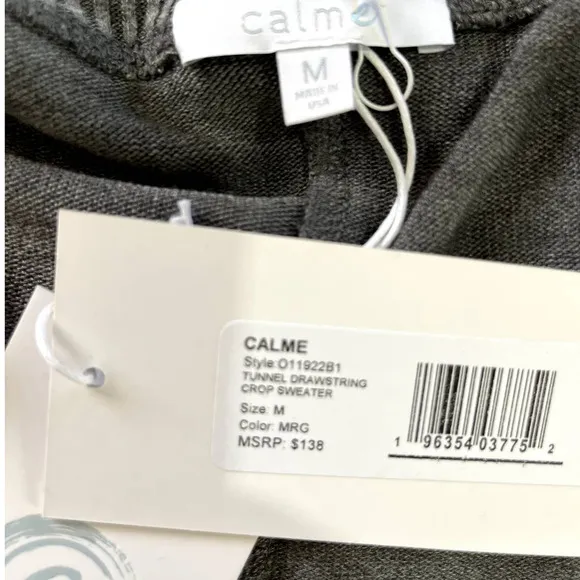 Johnny Was Calme Tunnel Neck Drawstring Crop Sweater in Gray NWT Medium